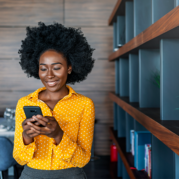 Smiling woman on phone